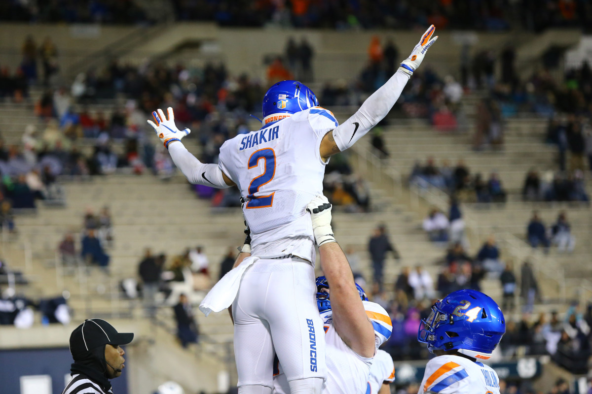 Khalil Shakir celebrating a touchdown with his teammates